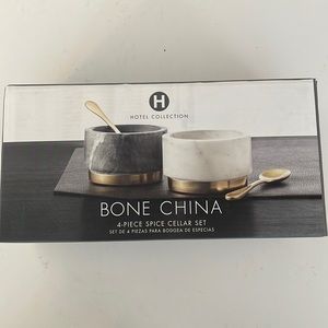 Nib hotel collection bone china spice set with spoons. White and black marble
